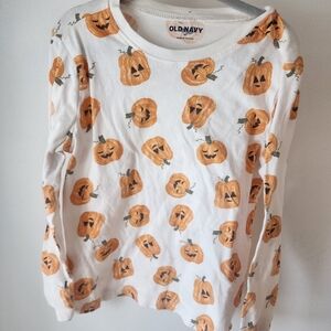 Old Navy Kids Pumpkin Print Long Sleeve Tee - White and Orange